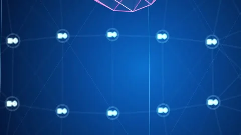 Animation of 3d shapes moving over chatbots icons and data processing Stock Footage 312351540