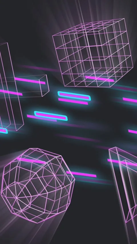 Animation of 3d shapes moving over light trails Stock Footage 323898356