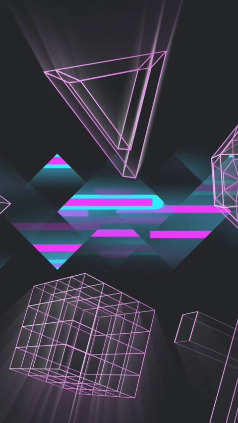 Animation of 3d shapes moving over light trails Stock Footage 323898367