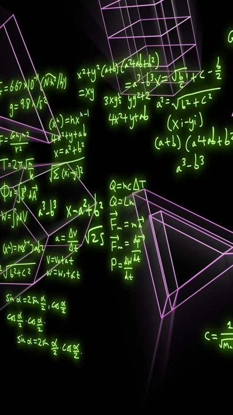 Animation of 3d shapes moving over mathematical data processing Stock Footage 343679664