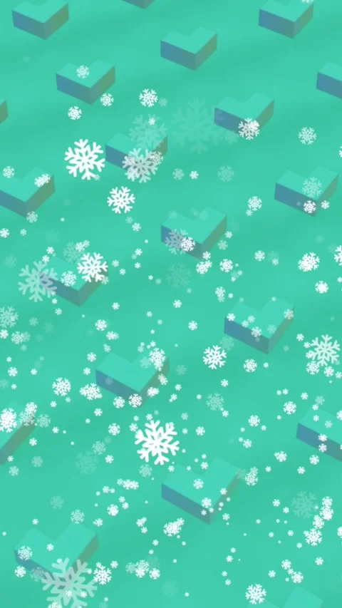 Animation of 3d shapes in seamless pattern over snowflakes falling against green Stock Footage 321852904