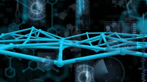 Animation of 3d structures, molecule structures, radars and computer language Stock Footage 312667810