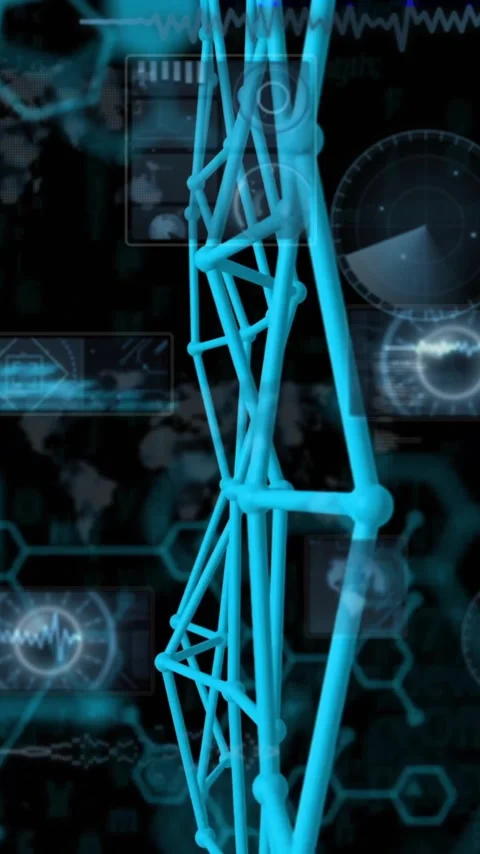 Animation of 3d structures, molecule structures, radars and computer language Stock Footage 323578873
