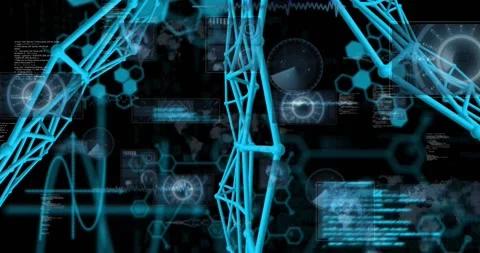 Animation of 3d structures, molecule structures, radars and computer language Stock Footage 326307014