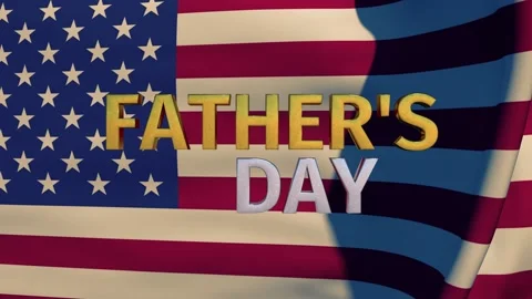 Animation 3D Text Fathers Day On The Waving 3D Flag Of USA. Stock Footage 153806067