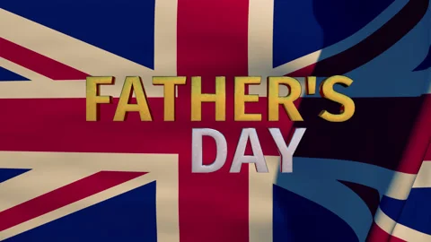 Animation 3D Text Fathers Day On The Waving 3D Flag Of United Kingdom. Stock Footage 153806112