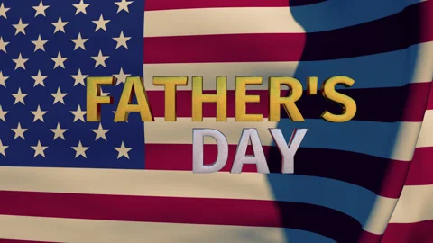 Animation 3D Text Fathers Day On The Waving 3D Flag Of USA. Stock Footage 153806138