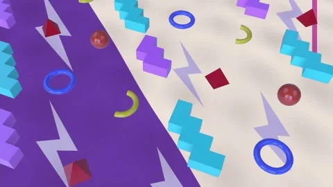 Animation 3d triangles, circles and zigzag pattern over lightning thunder icon Stock Footage 329511644