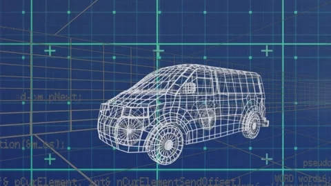 Animation of 3d vehicle model and data processing over grid Stock Footage 327714240