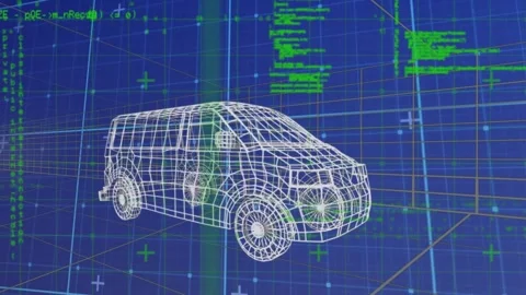 Animation of 3d vehicle model and data processing over grid Stock Footage 328648258