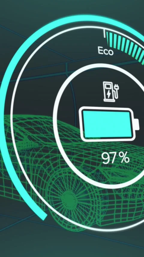 Animation of 3d wire frame electric car with charging sign on graphic screen Stock Footage 341921060