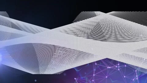Animation of 3d wireframe pattern rotating with network connecting dots on Stock Footage 329687943
