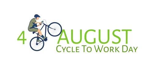 Animation of 4 august cycle to work day text with bicycle icon on white Stock Footage 329965965
