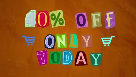 Animation 40% Off only today ransom note paper cut 動画素材 196047896