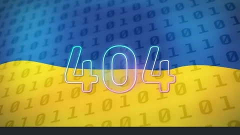 Animation of 404 text and binary coding over flag of ukraine Stock Footage 178101690