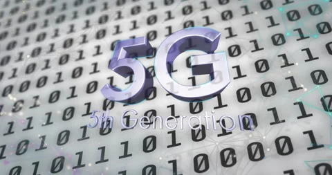 Animation of 5g 5th generation text over binary coding processing in background Stock Footage 148750742