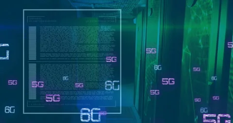 Animation of 5g and 6g text, digital data processing over computer servers Stock Footage 309078634