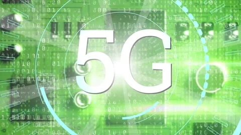 Animation of 5g and binary code over green background Stock Footage 327784890