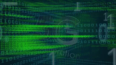 Animation of 5g, binary code and diverse data processing over navy background Stock Footage 326874190