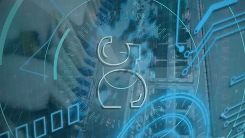 Animation of 5g, data processing over caucasian female it engineer fixing cables Stock Footage 314610346