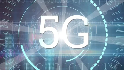 Animation of 5g over binary code and financial data on navy background Stock Footage 328239591