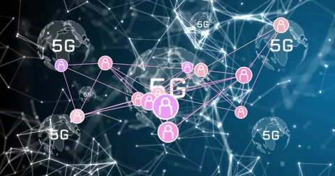 Animation of 5G technology network with digital globe and user icons Stock Footage 305728428