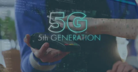 Animation of 5g text and data processing over contactless payment with Stock Footage 257188861