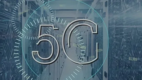 Animation of 5g text banner, changing numbers and microprocessor connections Stock Footage 238487934