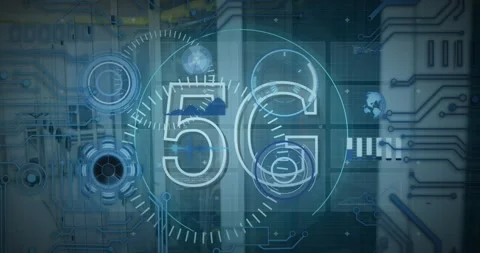 Animation of 5g text banner, microprocessor connections and data processing Vídeo Stock 329166270