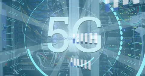 Animation of 5g text, bar graph and circles with abstract pattern over storage 스톡 동영상 328014942