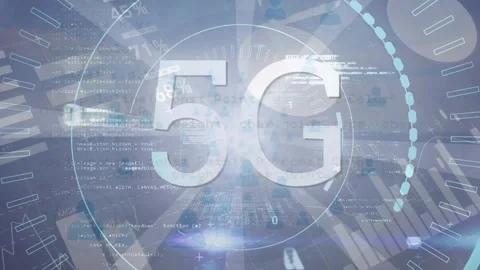 Animation of 5g text, binary codes, computer language and circles over Stock Footage 328507219