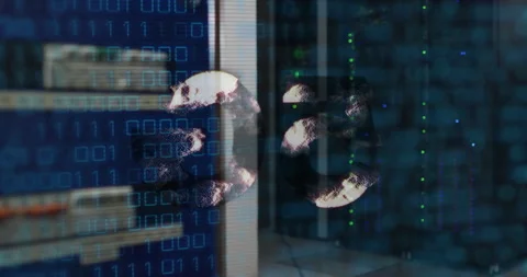 Animation of 5g text, binary coding and data processing over computer servers Stock Footage 265622222