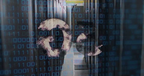Animation of 5g text, binary coding and data processing over computer servers Stock Footage 265622224