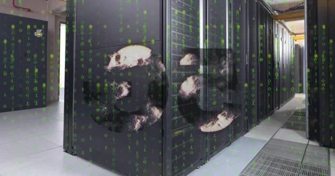 Animation of 5g text, binary coding and data processing over computer servers Stock Footage 327198867