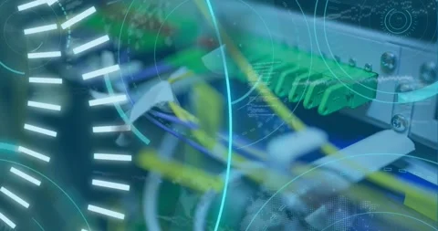 Animation of 5g text, circles, soundwave and computer language over back panel Stock Footage 327847679