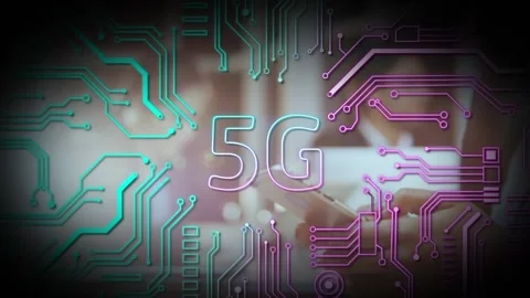 Animation of 5g text, computer circuit board over businesswoman using smartphone Stock Footage 328007114