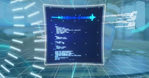 Animation of 5g text, computer language, infographic interfaces, cropped hands Stock Footage 329362212