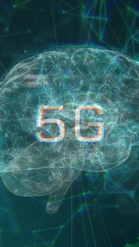 Animation of 5g text over brain and shapes moving Stock Footage 320216170