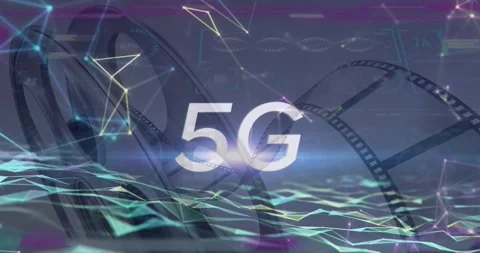 Animation of 5g text over data processing and cogs Stock Footage 325774471