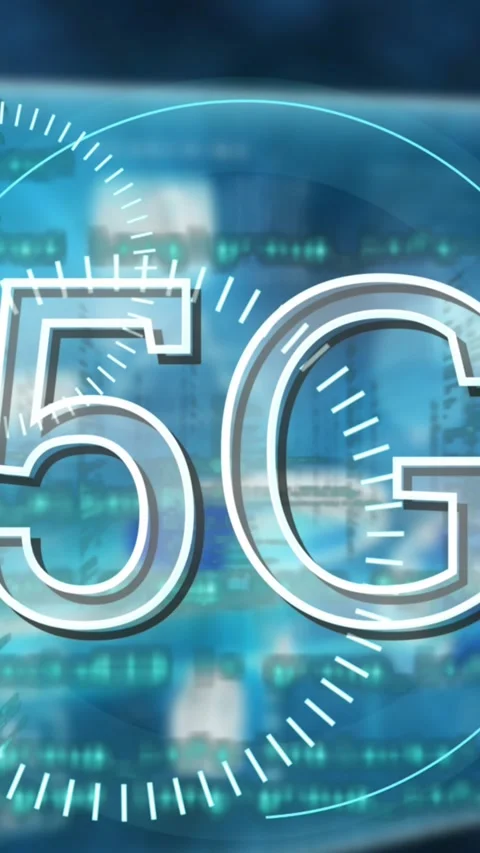 Animation of 5g text, scope scanning and data processing on screens Stock Footage 331646445
