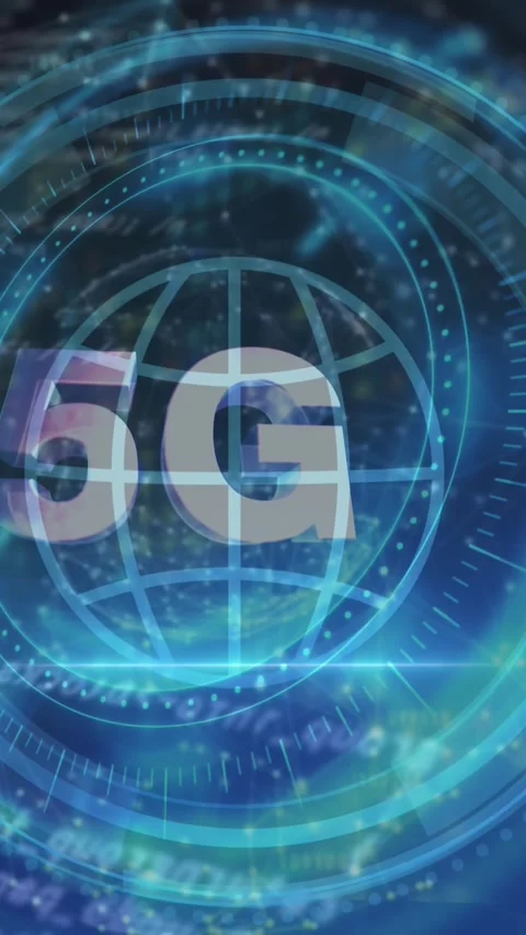 Animation of 5g text, scopes scanning and data processing Stock Footage 343995918