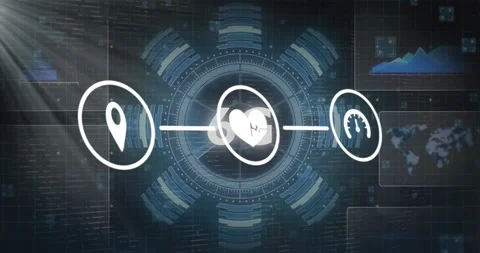 Animation of 6g, tech icons over data processing on digital screen Stock Footage 330344275