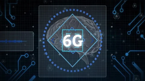 Animation of 6G technology with brain and digital interface elements Stock Footage 304015511