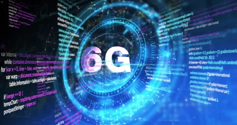 Animation of 6G technology concept with digital data streams in futuristic Stock Footage 304078011