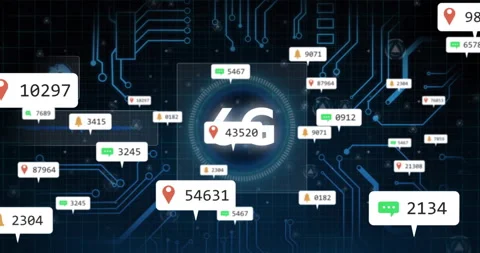 Animation of 6G technology with data points and circuit board design Stock Footage 306217340