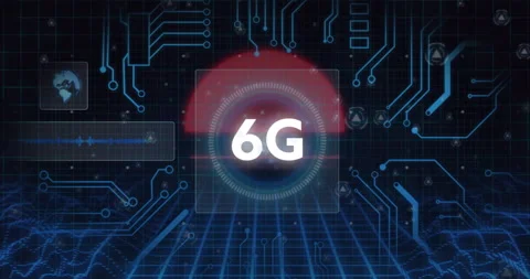 Animation of 6G technology with digital circuits and futuristic interface Stock Footage 304773985