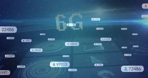 Animation of 6G technology with digital connections in futuristic design Stock Footage 303941409