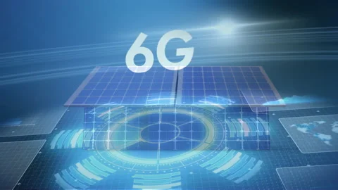 Animation of 6G technology with digital grid and futuristic interface design Stock Footage 303675615