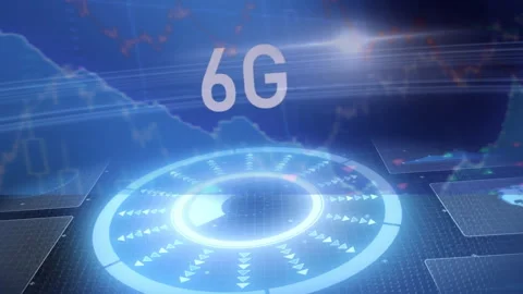 Animation of 6G technology with digital interface and futuristic data Stock Footage 303675644
