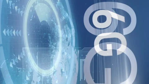 Animation of 6G technology with digital interface and futuristic data Stock Footage 313296728